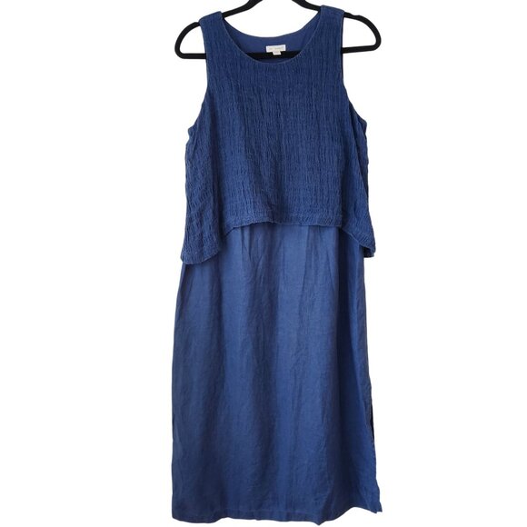 J. Jill Purejill Blue 100% Linen Layered Mini Dress Textured Overlay Women's S - Picture 1 of 8